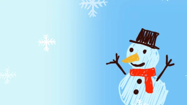 Snowman, zaprojektowany przez dziecko życzy Wesołych Świąt — Zdjęcie stockowe
