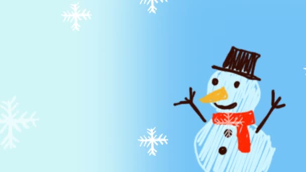 Sneeuwman, ontworpen door een kind wenst u een vrolijk kerstfeest — Stockvideo