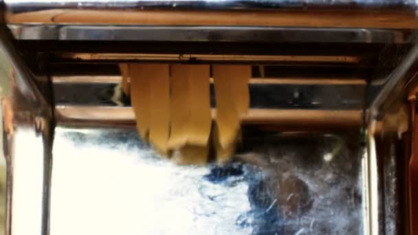 Fabricación de pasta fresca de pasta fresca casera tagliatelle con huevo y harina — Vídeos de Stock
