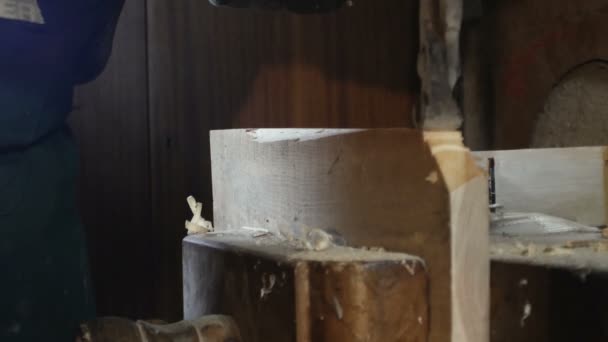 Close up, carpinteiro desenha um prego com um pincer antigo — Vídeo de Stock