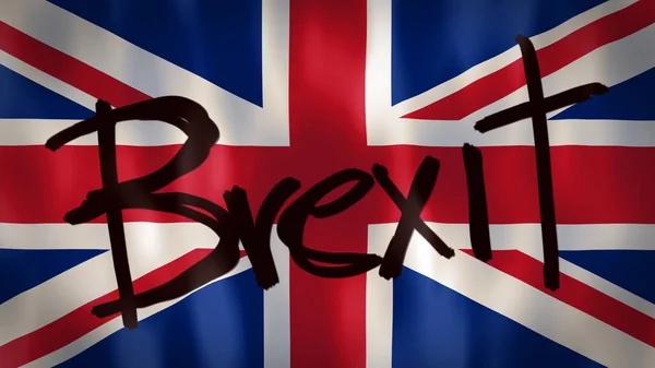 Engelsk flagga med ordet Brexit, perfekt film att representera begreppet nedläggning av Europeiska unionen — Stockfoto