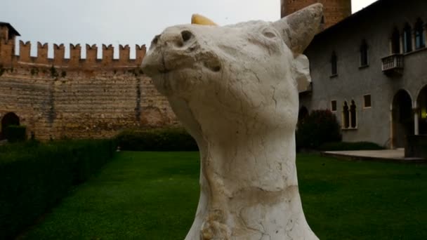 カステル博物館中庭の噴水。ヴェローナ市民 Castelvecchio 美術館 — ストック動画