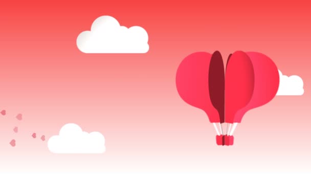 ハート形の風船で愛と情熱、バレンタインの日を祝うために理想的な感じを表す非常に甘いアニメーション — ストック動画