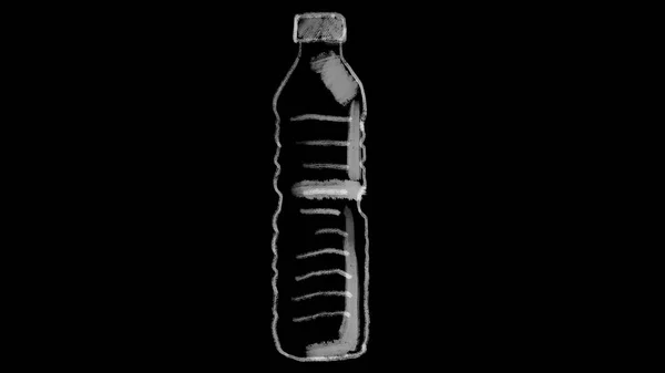 一次性塑料瓶 绘制在黑色黑板上 镜头是代表生态问题的理想选择 — 图库照片