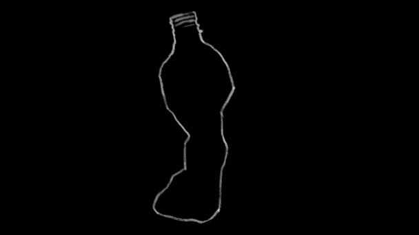 Einweg-Plastikflasche, auf schwarzer Tafel gezeichnet, ideal zur Darstellung ökologischer Probleme — Stockvideo