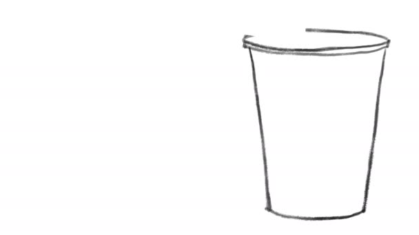 Disposable plastic cup, drawn on white chalkboard, ideal footage to represent ecology problems — Stock Video