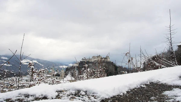 city view from the terrace of the contemporary art museum, winter period, Salzburg, Austria