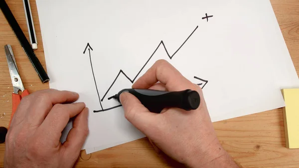 Üstten Görünüm, businessmans el pozitif değer, görüntüleri Ekonomi, iş, ticaret ve analizi gibi konular için ideal gider bir grafik çizer.