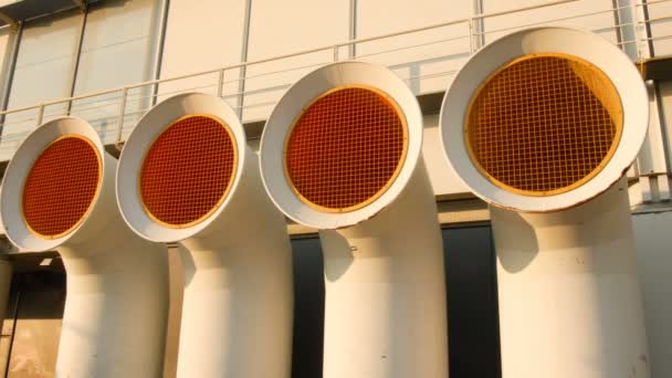 Vent pipes of a ship at the port of Genoa, towards evening — Stock Footage Vent pipes of a ship at the port of Genoa, towards evening Stock Video