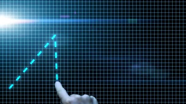 Rukou nakreslí digitální graf na rostoucím digitálním monitoru — Stock video