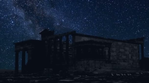 Akropolisz idő telik éjjel a csillagok — Stock videók