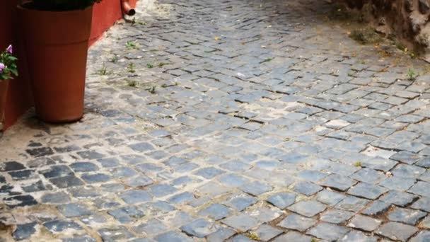 Тротуар в историческом центре Неми, римские замки — стоковое видео