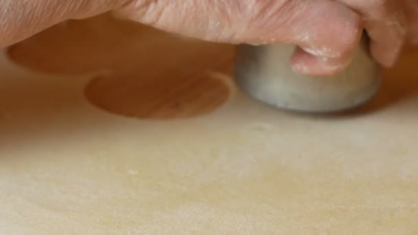 Närbild stämpeln av pasta som skär skivor pasta för ravioli — Stockvideo