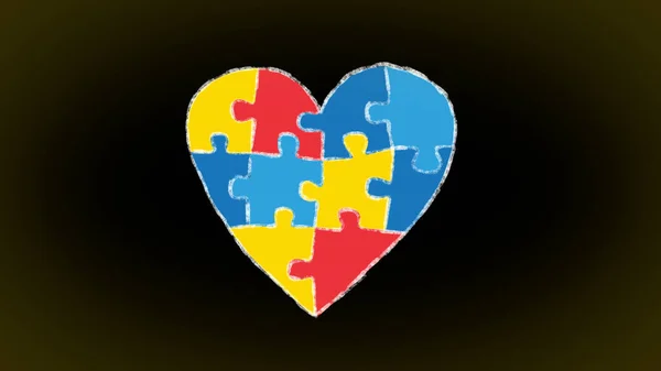 Hjärta gjort av en animerad pussel, perfekt för teman om temat autism — Stockfoto