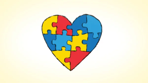 Srdce z animované skládačky, ideální pro témata týkající se tématu autismu — Stock fotografie