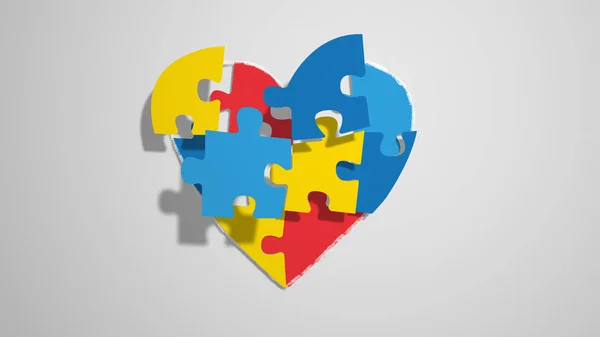 Corazón hecho de un rompecabezas animado, ideal para temas relacionados con el tema del autismo —  Fotos de Stock