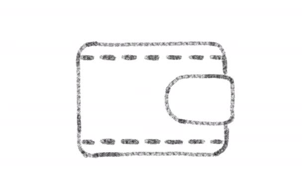Portemonnaie-Symbol mit Zeichenstil auf Kreidetafel, animiertes Filmmaterial ideal für Compositing und Motiongrafics — Stockvideo