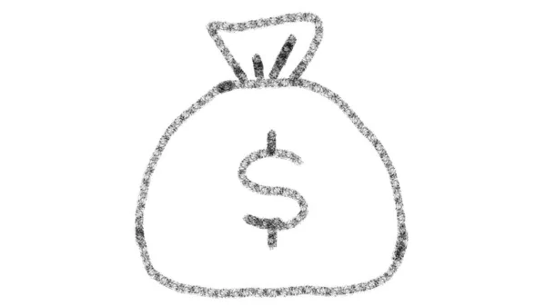 Мешок иконка с деньгами, нарисованные с рисунком стиль на доске, анимированные кадры идеально подходит для композитинга и motiongrafics — стоковое фото