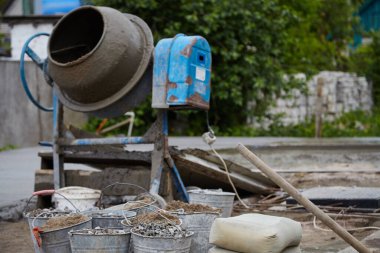 Concrete mixer at a construction site. Concreting of floors