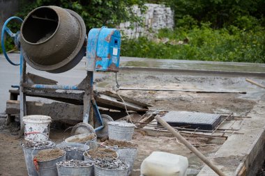 Concrete mixer at a construction site. Concreting of floors