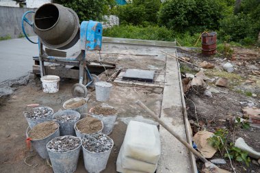 Concrete mixer at a construction site. Concreting of floors