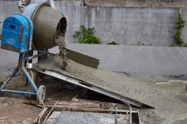 Concrete mixer at a construction site. Concreting of floors