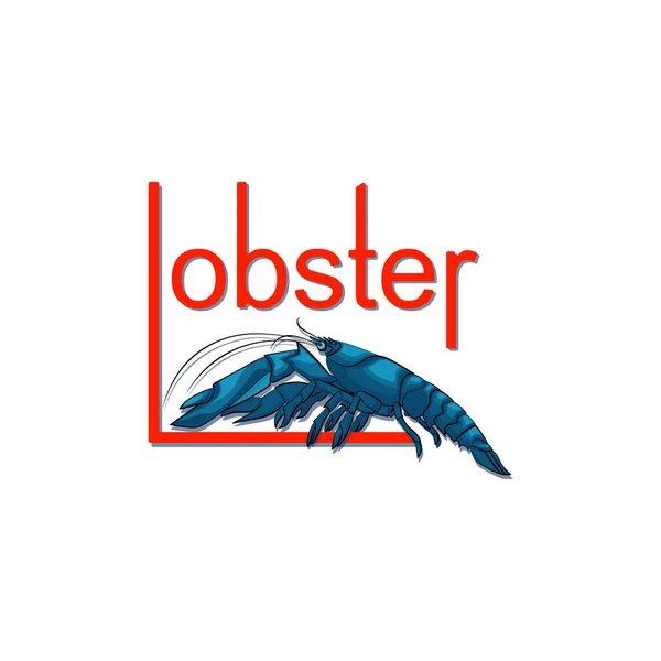 Blue Lobster Seafood Vector Illustration Inscription Isolated Image White Background — Stock Vector