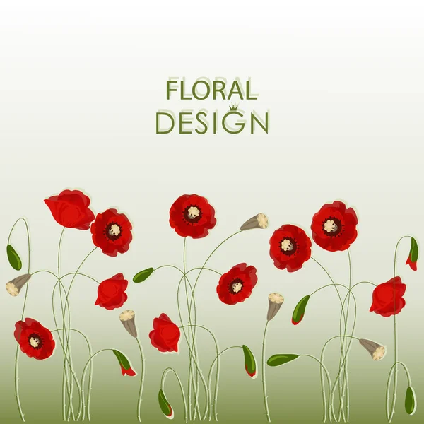 Champ Pavot Design Floral Image Sur Fond Dégradé Conception Une — Image vectorielle