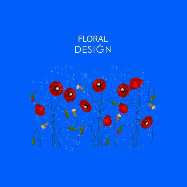 Coquelicots des champs sur fond bleu . — Image vectorielle