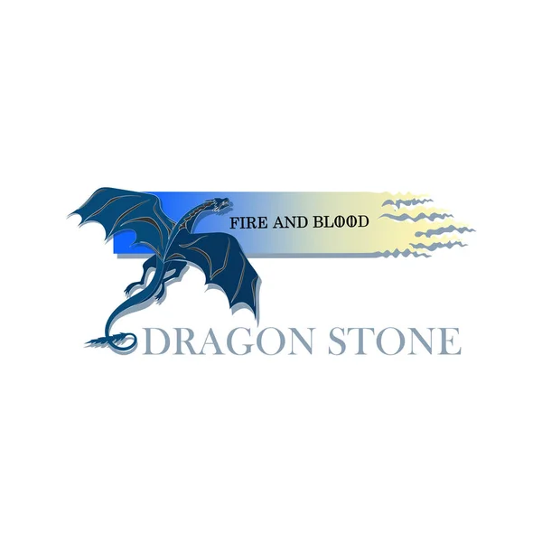 Dragón Azul Piedra Dragón Animal Mítico Cartel Emblema Con Texto — Archivo Imágenes Vectoriales