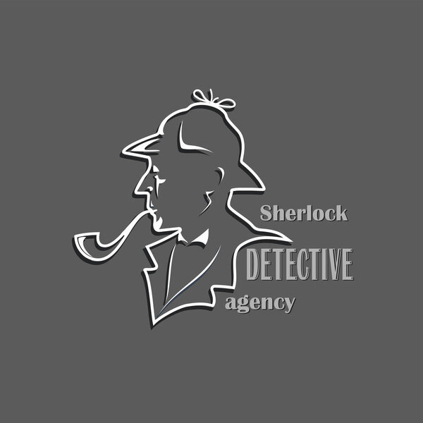 Sherlock. Detective Agency. Cut out silhouette with text. 