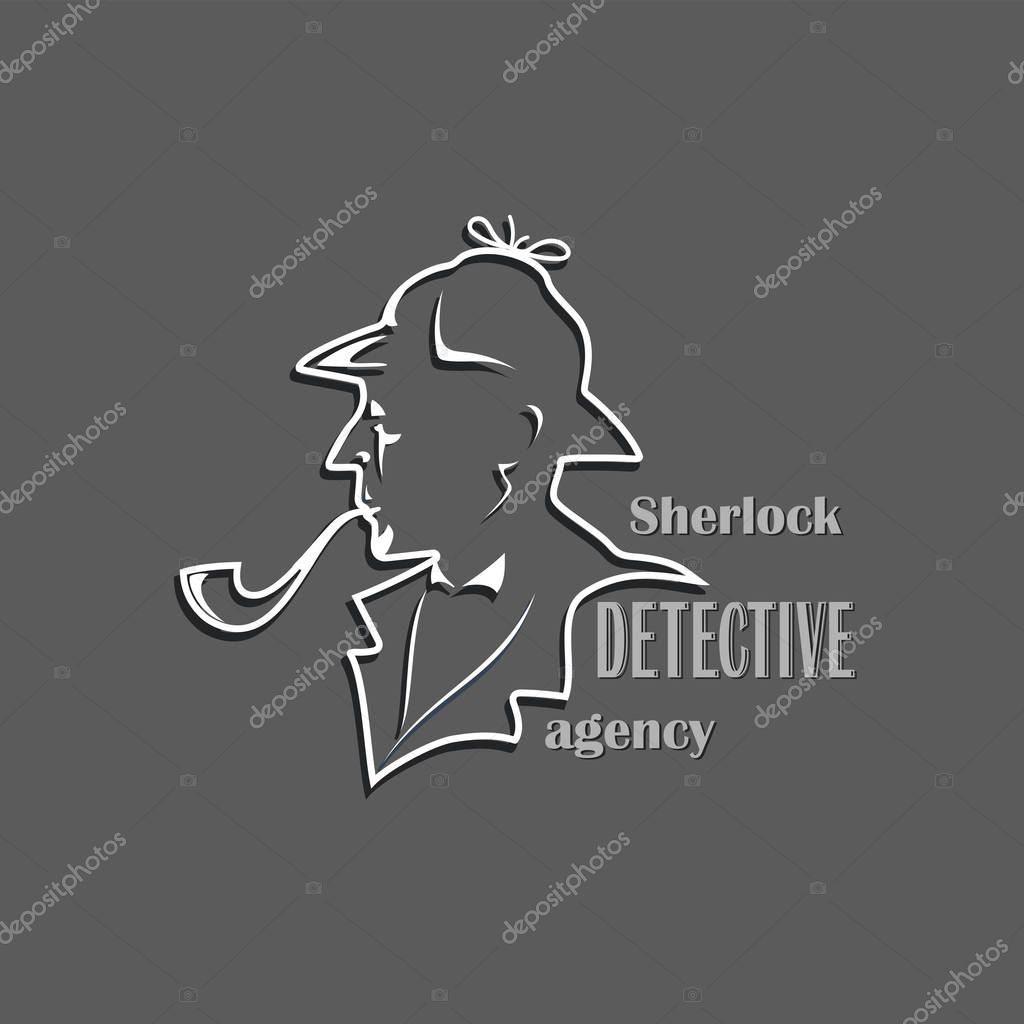 Sherlock. Detective Agency. Cut out silhouette with text. Design of a poster, emblems, a signboard of a private detective firm.