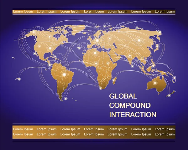 Mapa Del Mundo Continentes Con Puntos Luminosos Trayectorias Concepto Diseño — Vector de stock
