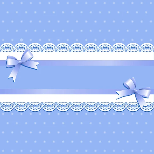 Light Blue Background Lilac Ribbons Bows Vintage Background Lace Border — Stock Vector