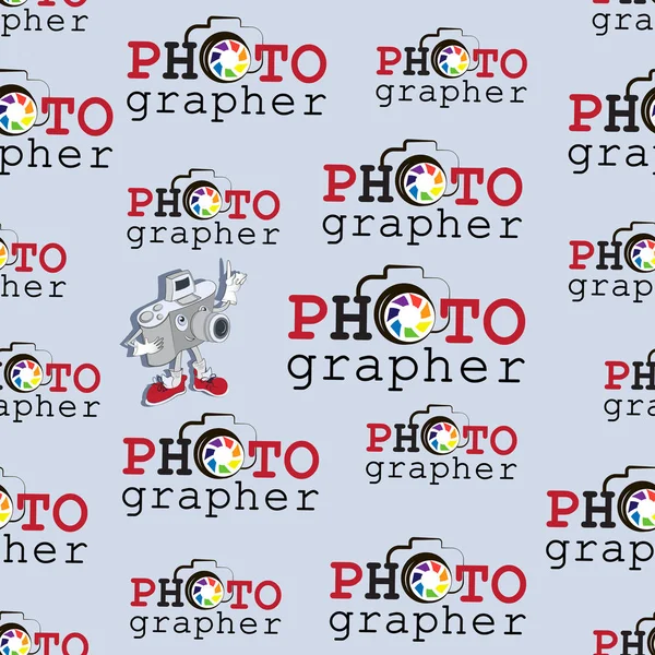 Photo Cameras Symbol Rainbow Diaphragm Subtitles Funny Character Seamless Pattern — Stock Vector