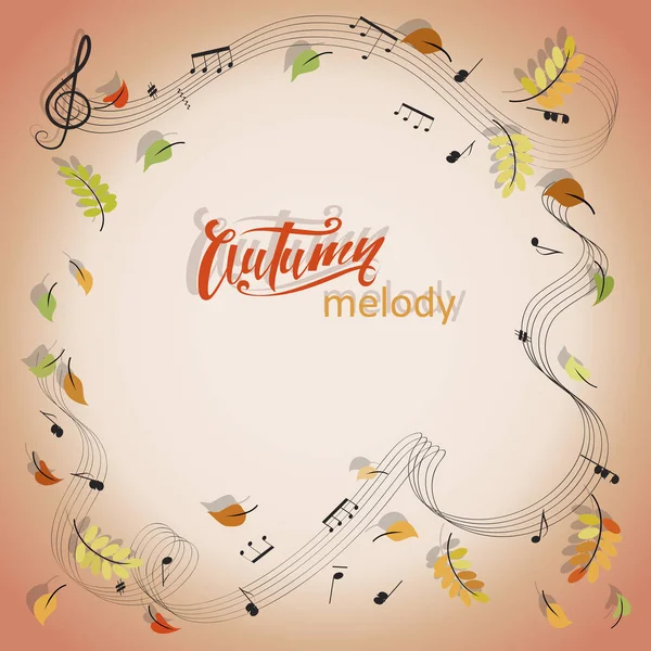 Sonbahar melodi. Müzik notaları. Müzikal bir çerçeve alanı metin ve sonbahar yaprakları ile. Reklam, duyuru, Festival baskısı ve konser programları için tasarım.