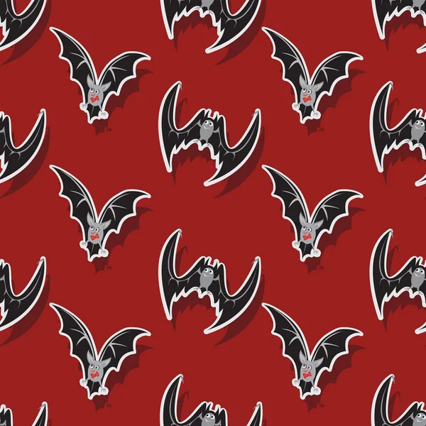 Vleermuizen Vliegen Naar Halloween Prettige Vakantie Naadloze Patroon Rode Achtergrond — Stockvector