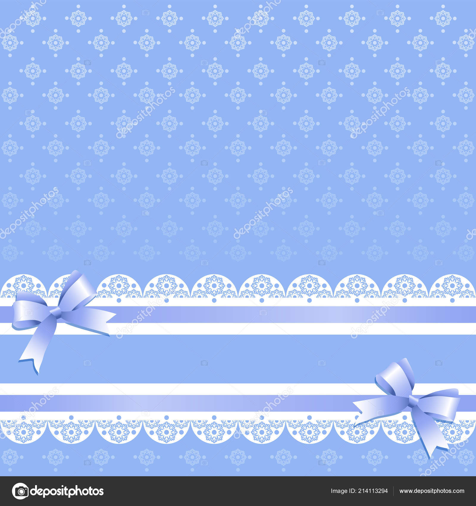 Snowflakes Light Blue Background Lilac Ribbons Bows Vintage