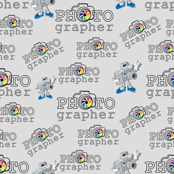 Seamless Pattern Photo Cameras Subtitles Funny Character Design Background Site — Stock Vector