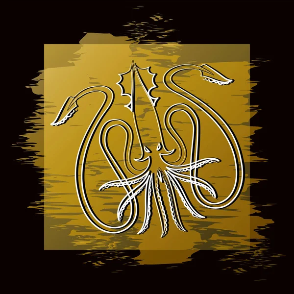 Enorme Kraken Een Gele Achtergrond Mythisch Dier Element Van Grafische — Stockvector