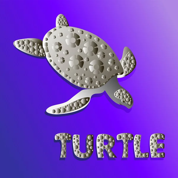 Tortuga Plateada Sobre Fondo Azul Violeta Imagen Vectorial Emblema Póster — Archivo Imágenes Vectoriales