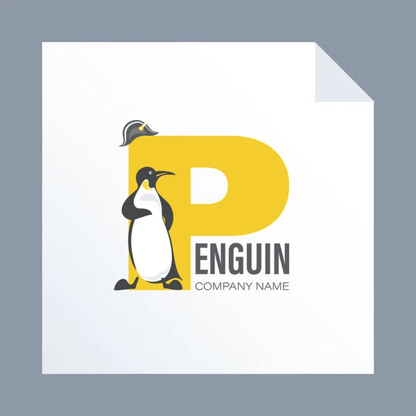 Pingüino Imperial Tocado Napoleón Fondo Letra Logo Emblema Diseño Para — Archivo Imágenes Vectoriales