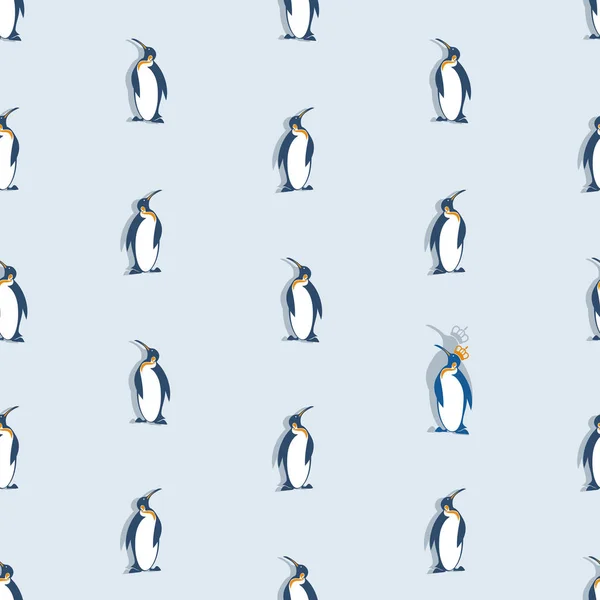 Modello Senza Cuciture Con Pinguino Tiara Sfondo Azzurro Progettazione Può — Vettoriale Stock