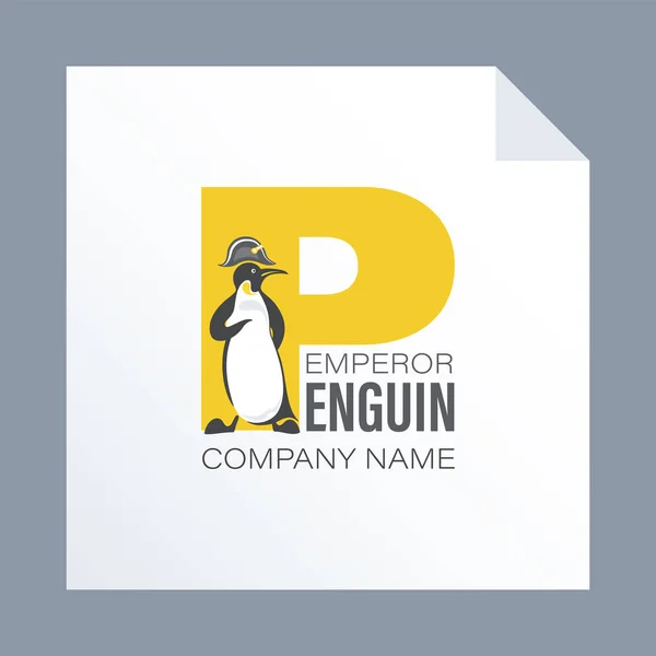 Pingüino Tocado Napoleón Fondo Letra Inscripción Firma Icono Diseño Para — Archivo Imágenes Vectoriales