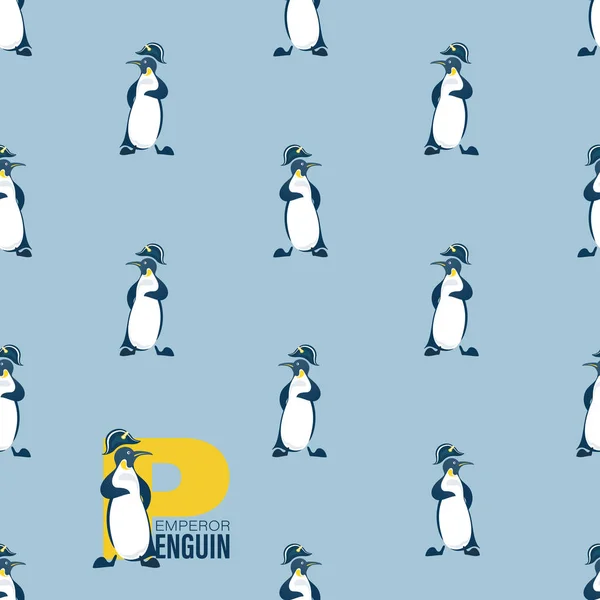 Modello Senza Cuciture Con Pinguino Copricapo Napoleone Sfondo Azzurro Progettazione — Vettoriale Stock