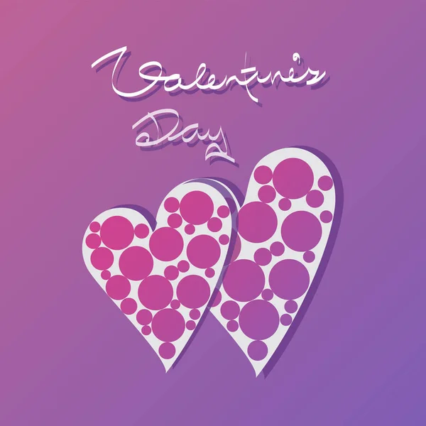 Día San Valentín Corazones Con Lunares Saludos Fondo Rosa Lila — Vector de stock