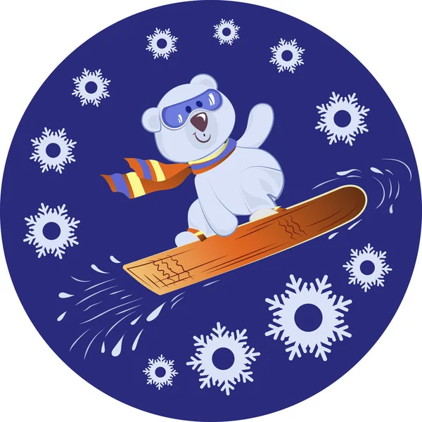 Urso Polar Snowboard Desporto Inverno Fundo Azul Com Flocos Neve —  Vetores de Stock