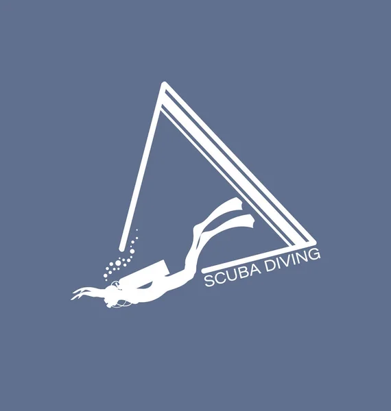 水下游泳标志 三角形潜水员的剪影 灰色背景上的图标潜水员 运动潜水概念 — 图库矢量图片
