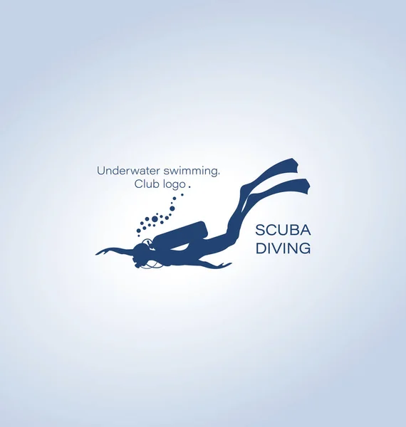 Sualtı Yüzme Tüplü Dalış Amblem Kulüp Logosu Bir Dalgıç Silüeti — Stok Vektör