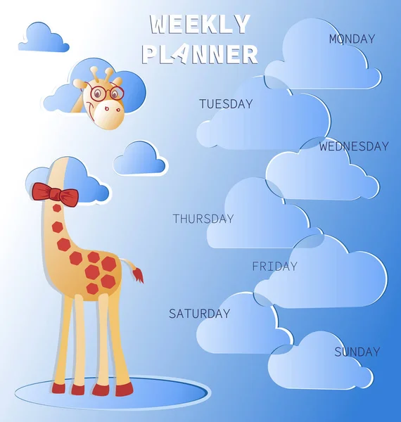 Weekplanner Met Een Giraffe Wolken Schema Organisator Van Baby Met — Stockvector